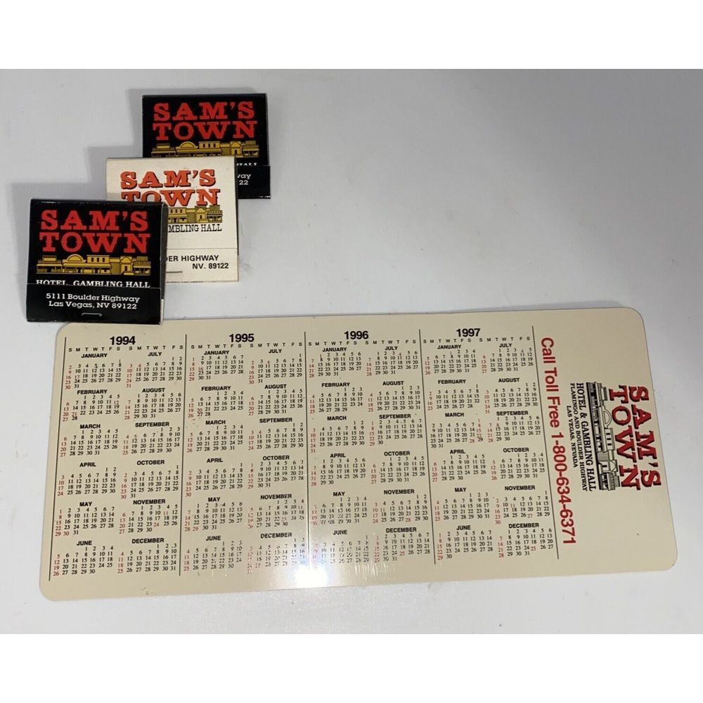 Sams Town Gold River Hotel Gambling Hall Casino Souvenir 1995 Calendar & Matches